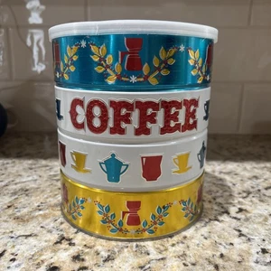 Vintage Butternut Coffee Tin Metallic Blue Red White & Gold W/Lid - Picture 1 of 8