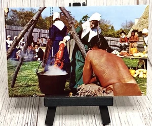 Plymouth MA Vintage Postcard Plimoth Plantation Pilgrim Thanksgiving Celebration - Picture 1 of 4