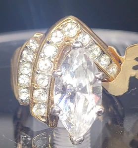 Statement Ring Women's SZ 5 Rhinestones Gold Tone Art Deco. - Bild 1 von 11