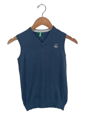 United Colors of Benetton Gilet Enfant Bleu Logo Côtelé (EU 50) - Photo 1/4
