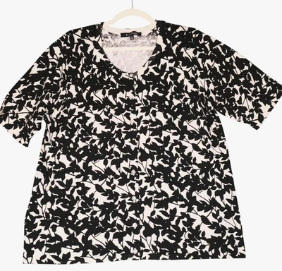 Cárdigan suéter Evan-Picone para mujer 2X negro blanco floral mezcla de seda con botones Foto 1 de 4