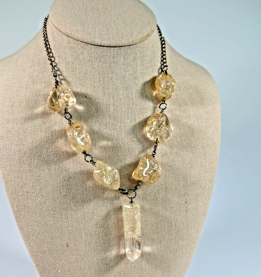 Collar de citrino de cristal crudo de varias piedras de 18 pulgadas Foto 1 de 4