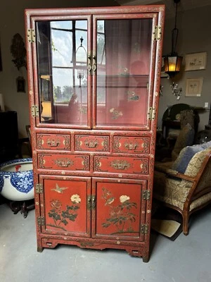 Vintage Two Cupboard Five Drawer Hand Painted Chinoiserie Cabinet - Image 1 of 4