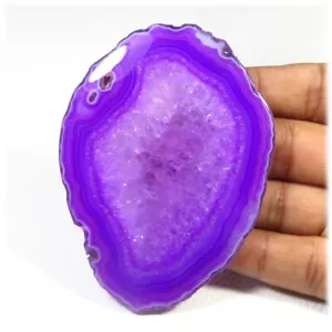 Natural Slice Geode Agate Cabochon 82x60 mm Purple Slice Smooth Gemstone BS-1141 - Picture 1 of 4