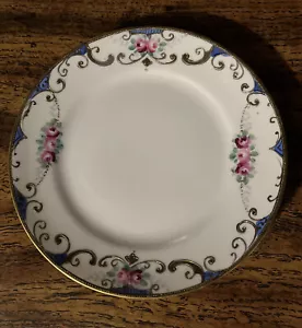 Nippon M-in-Wreath Hand Painted China Plate 6 1/8" Pink Roses Gold Scrolls Band - Picture 1 of 6