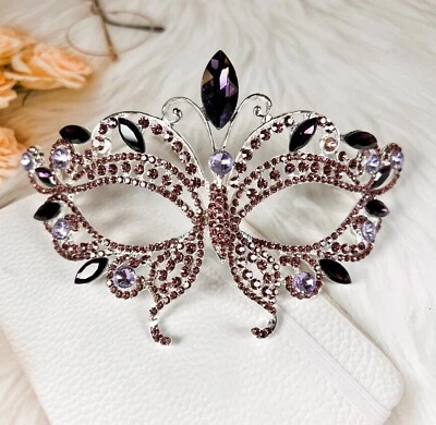 Butterfly Masquerade Mask, Purple Wedding Party Mask, Mardi Gras, New Year Party - Image 1 of 4