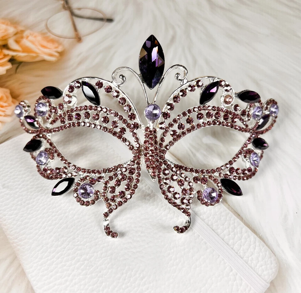 Butterfly Masquerade Mask, Purple Wedding Party Mask, Mardi Gras, New Year Party - Image 1 of 4