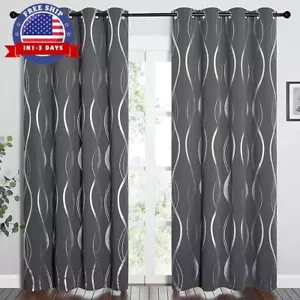 100% Blackout Opacas Cortinas 2 Paneles Set Para Ventanas De Tela 52 x 84 Gris.. - Picture 1 of 8