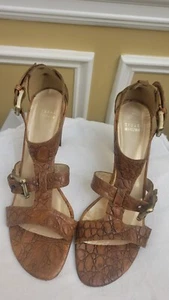 Stuart Weitzman Croc Print Leather Sandals Size 10.5 - Picture 1 of 14