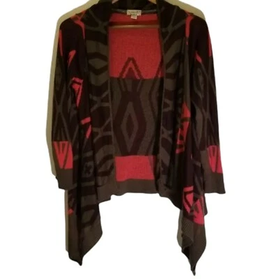 Cárdigan Suéter One World Verde Naranja Marrón Estampado Tribal Azteca Frente Abierto Talla M Foto 1 de 4