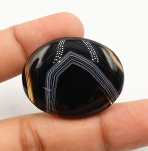 36.5x29x6.7 mm Natural Black Banded Agate Cabochon Oval Shape Stone 55.80 Cts - Picture 1 of 6
