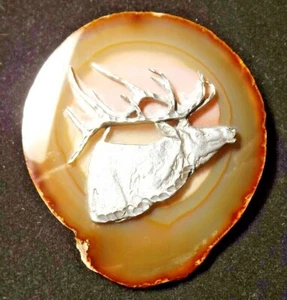 AGATE BOLO TIE WITH ELK MADALLION - Picture 1 of 4