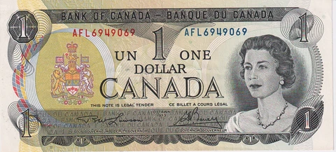 1973 Canada 1 Dollar Banknote - P# 85 - Lawson / Bouey - Fine - # 29721 Cover