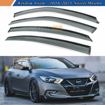 For 2016-2023 Nissan Maxima Black Trim Smoke Tinted Window Visors Rain Guards - Image 1 of 4