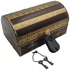 Wooden Pirate's Treasure Chest (10"×6¼"×5¼") Flower Pattern Nautical Jewelry Box - Picture 1 of 7
