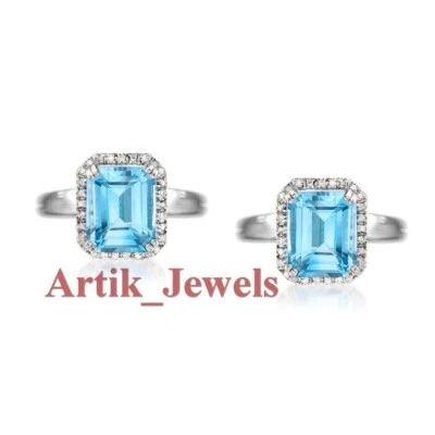 Natürlich Blau Topas Edelstein Mit 14K Weiß Vergoldet Silber #1254 - Bild 1 von 4