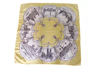 50s Scarf Head Neck Rayon Yellow London Buildings Tourist Attractions 25" x 25" - Picture 1 of 12