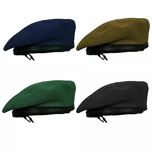 Army Beret Original Military Combat Cadet Wool Leather Trim Hat Vintage Surplus - Picture 1 of 10