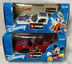 Lot de 2 voitures Burago Disney moulées sous pression vipère et souris Mickey