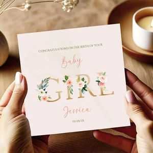 Personalised New Baby Girl Card - Congratulations New Baby - Newborn Gift Card - Picture 1 of 3