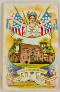 George Washington Postcard Birthplace Woodlawn Mansion Lady Liberty Die Cut #25 - Picture 1 of 5