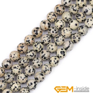 Natural Gemstone Dalmation Jasper Round Loose Beads For Jewellery Making 15" UK - Picture 1 of 43