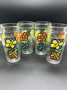 Set of 4 Anchor Hocking 16 oz Glasses Tumblers Butterflies & Dragonflies - Picture 1 of 10