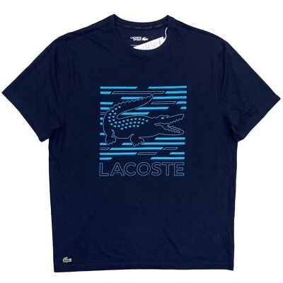 Camiseta deportiva para hombre Lacoste con gráficos grandes y altos manga corta azul marino logotipo de cocodrilo Foto 1 de 4