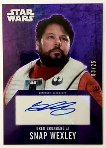 3/25 STAR WARS 2016 TOPPS EVOLUTION GREG GRUNBERG SNAP WEXLEY PURPLE AUTOGRAPH - Bild 1 von 2