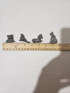 Set Of 4 Pewter Figures Bear, Seal, Zebra, And Cat - Picture 1 of 7