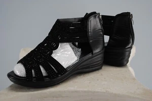 Peep Toe Sandals Size US 7.5 CHN 240 Black Sparkle Studded Summer Shoes Zip Back - Picture 1 of 11