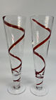 Pier 1 Red Swirl Ribbon Pilsner Beer Glasses 10.25” Tall Hand Blown   Set of 2