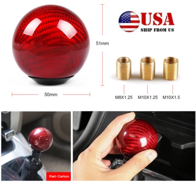 EE. UU. Universal Auto Coche Fibra de Carbono Perilla de Cambio Palanca de Cambio Bola Redonda Roja Foto 1 de 4