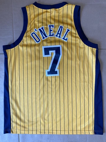 Jermaine O'Neal Nike Vintage Indiana Pacers Yellow Pinstripe Swingman Jersey XL Cover