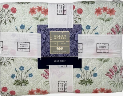 WILLIAM MORRIS England KING Cotton Lily Flower Russet Diamond Quilt Coverlet - Image 1 of 3