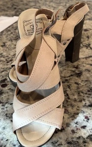 LUCKY BRAND CREAM LEATHER HEELED SANDALS SIZE 7.5  Shoes Strappy BOHO STYLE - Picture 1 of 9