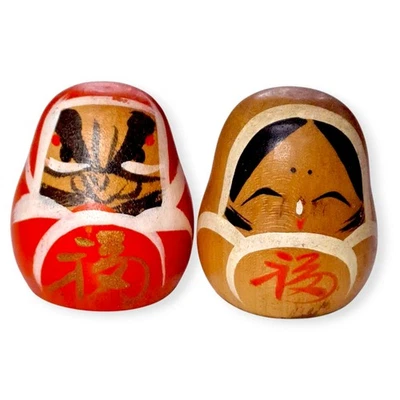 Japanese Kokeshi Dolls Daruma Otafuku Hand Craft  Wealth Good Luck Decor JP D60 - Image 1 of 4