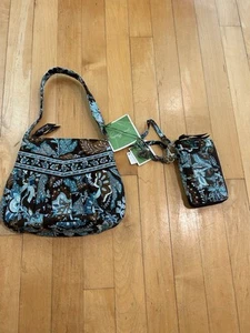 Vera Bradley Java blau mittelgroße Handtasche mit Handgelenktasche & Metall Herz Clip-Neu mit Etikett - Bild 1 von 17