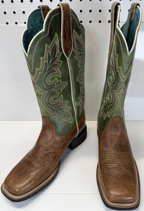Ariat Breakout Westernstiefel Damen Größe 6B Grün/Brn Eckige Zehenpartie 10029648 Genäht - Bild 1 von 9