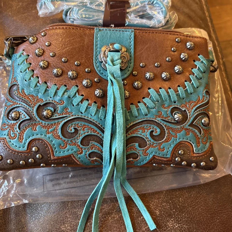 MontanaWest Leather Studded Wallet with Turquoise Accents - Image 1 of 4