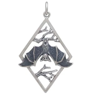 Silver Branches and Bat Pendant in Diamond Frame 35x21mm - Picture 1 of 6