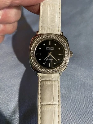 Ecclissi Women’s Sterling Silver Watch Rhinestone Trimming Black Face 23972 - Image 1 of 4