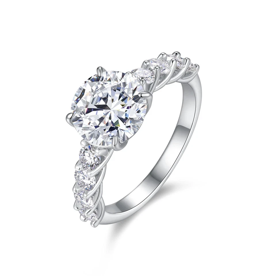 3.8CT D Color Moissanite Solitaire Engagement Ring Solid 925 Sterling Silver - Image 1 of 4