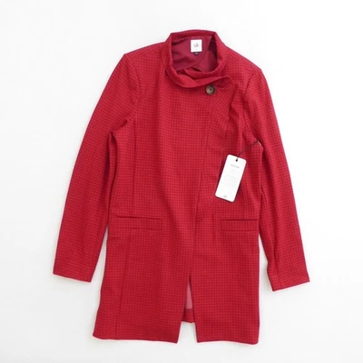 Chaqueta de celebración Cabi Red Houndstooth otoño 2018 talla ubicación botón asimétrico Foto 1 de 4