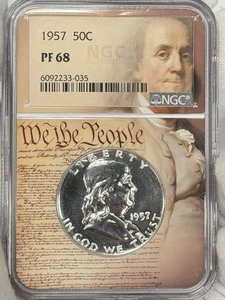 1957-P 50c Franklin Half Dollar NGC PF68 PR68 Silver Benjamin US Coin PROOF - Picture 1 of 4