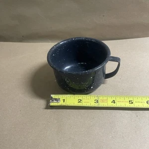 Enamelware Cup Tin Short Black White Speckled Handle Camping Cup Cowboy - Picture 1 of 4