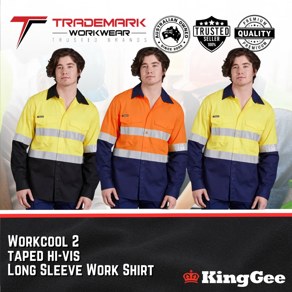 King Gee Mens Workcool Hi-vis Taped Cotton Work Shirt (K54880) 2XS-7XL  - image 1 of 1