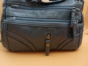 Blue Faux Leather Crossbody Shoulder Bag Multi Compartment NWOT 10X8 - Picture 1 of 4
