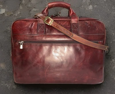 Bolso de cuero antiguo Bosca/bolso italiano para computadora portátil/de colección/capacidad de transporte Foto 1 de 4