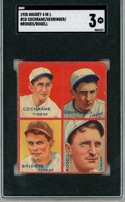 1935 Goudey 4 in 1 Cochrane Gehringer Bridges Rogell #1D SGC 3 "Free Shipping" - Image 1 of 2